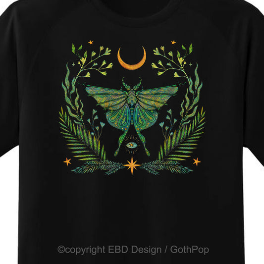 Luna Moth and Crescent Moon T Shirt and More