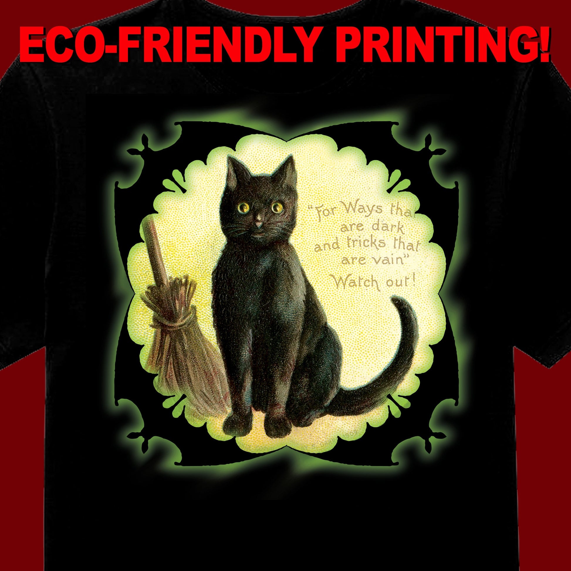 Little Black Cat Watch Out Halloween T-Shirt/ Halloween Tee / Gothic Vintage gift