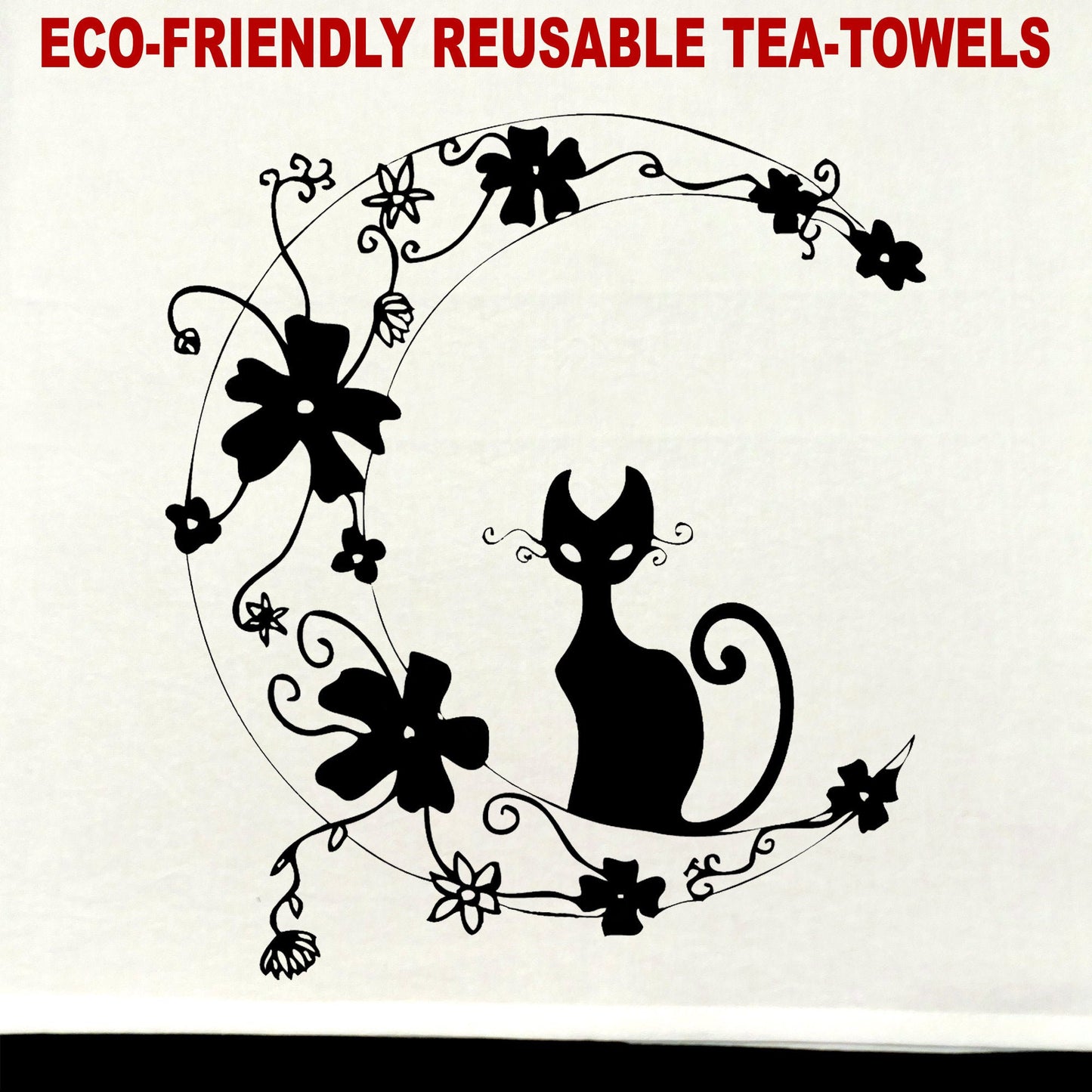 Cat & Moon Tea Towel / tea towel / dish towel / hand towel / reusable wipe / kitchen gift / kitchen deco