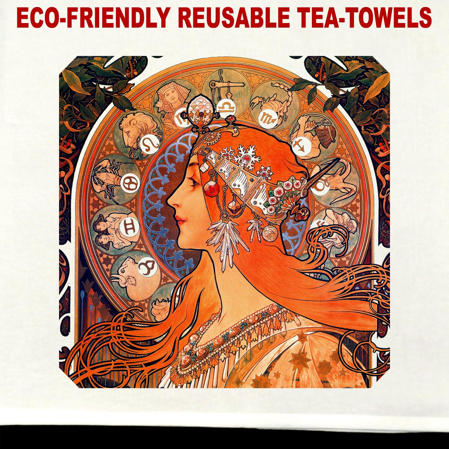 Mucha Horoscope Tea Towel / tea towel / dish towel / hand towel / reusable wipe / kitchen gift / kitchen deco