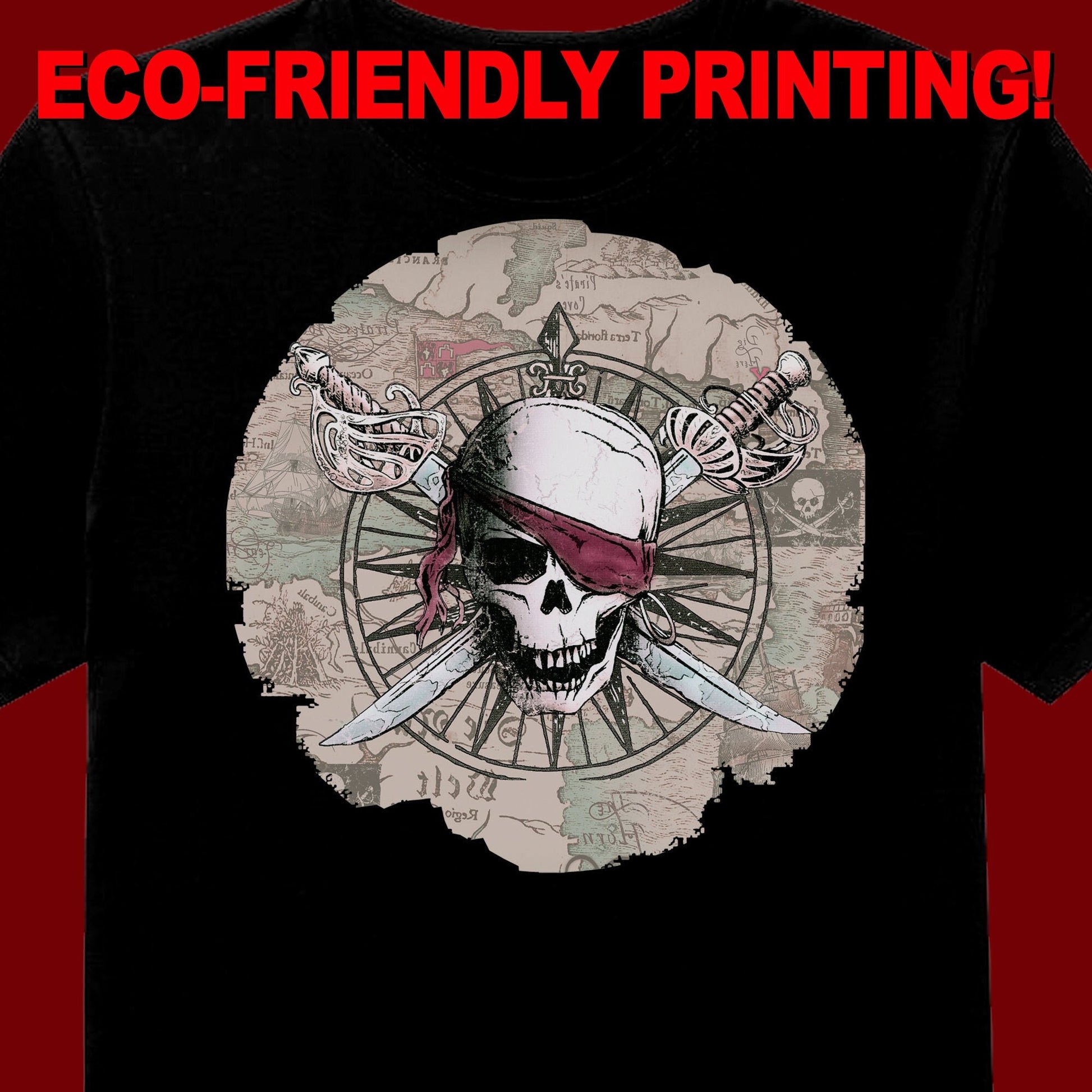 Jolly Roger Map t-shirt, Pirate tee, Pirate shirt, Pirate gift