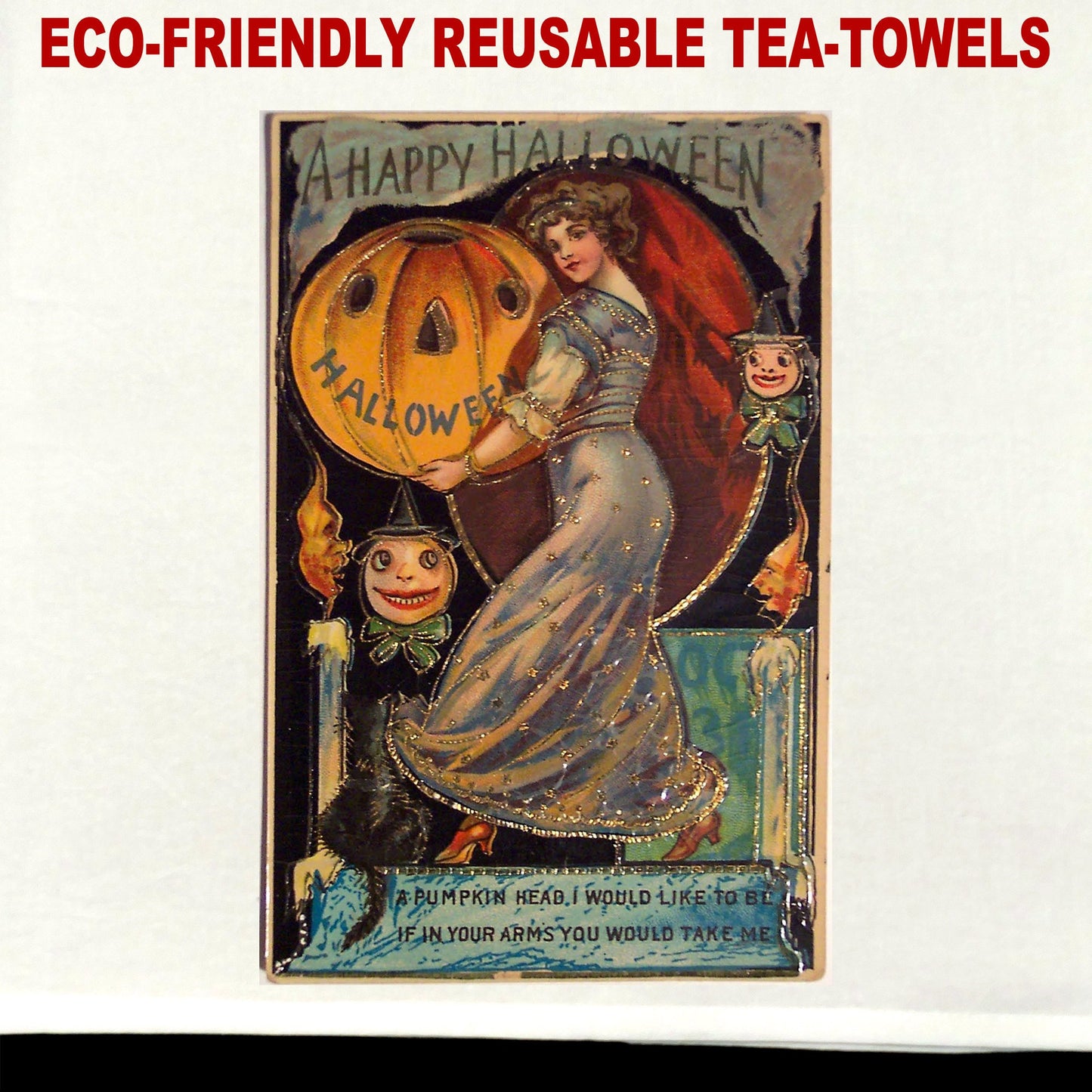 Halloween Vintage Postcard #10 Tea Towel / tea towel / dish towel / hand towel / reusable wipe / kitchen gift / kitchen deco