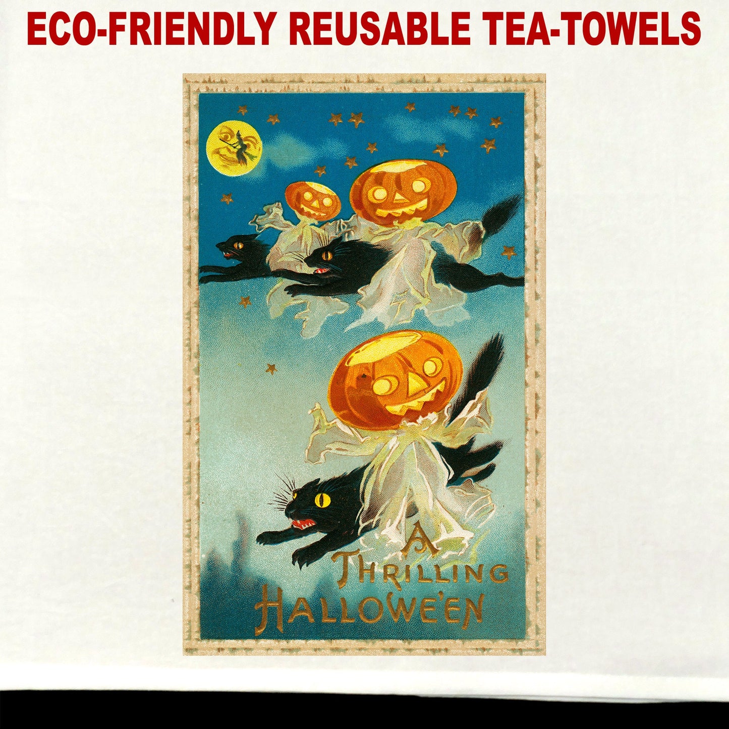 Halloween Vintage Postcard #2 Tea Towel / tea towel / dish towel / hand towel / reusable wipe / kitchen gift / kitchen deco