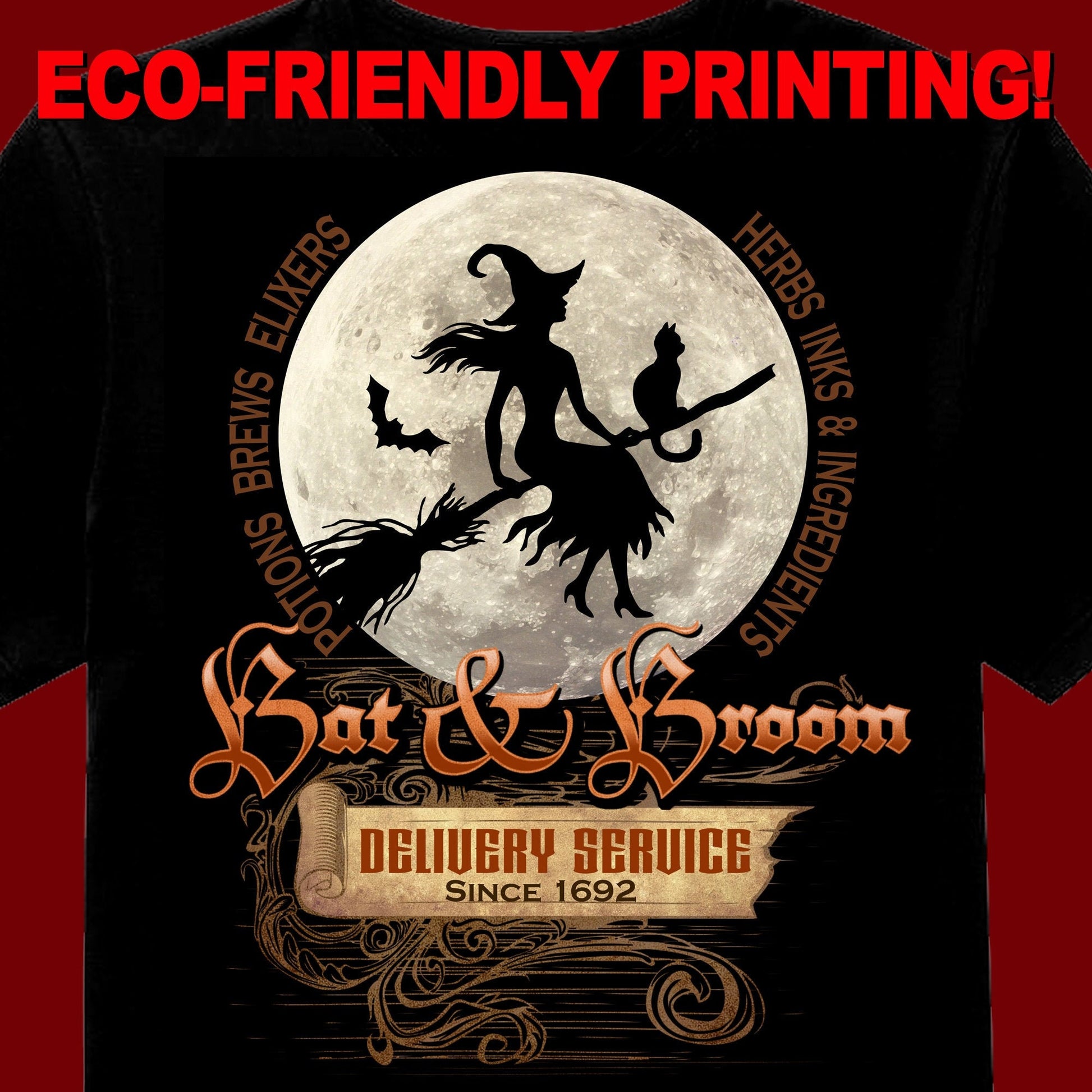Bat & Broom Delivery Service Halloween T-Shirt/ Halloween Tee / Gothic Vintage gift