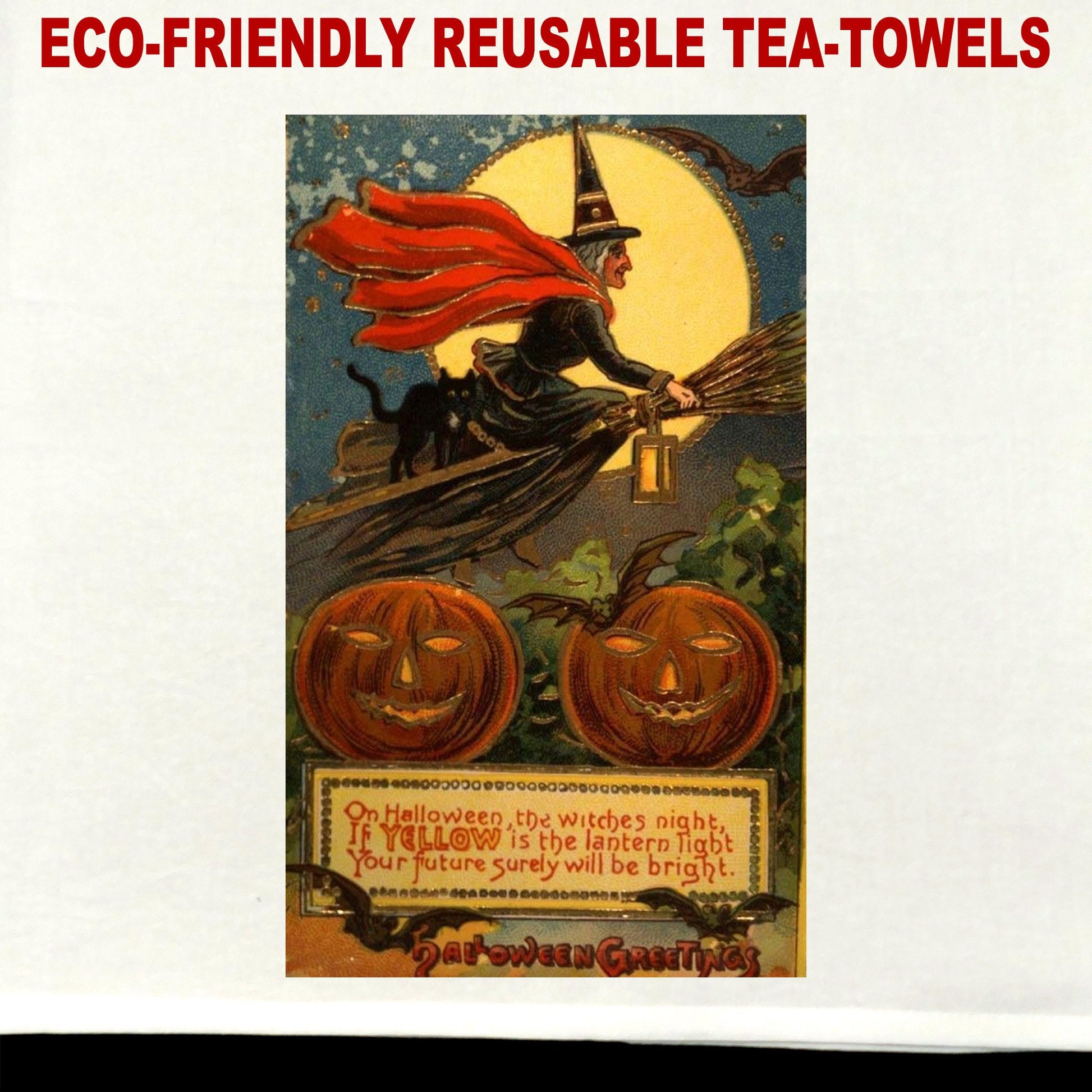 Halloween Vintage Postcard #9 Tea Towel / tea towel / dish towel / hand towel / reusable wipe / kitchen gift / kitchen deco