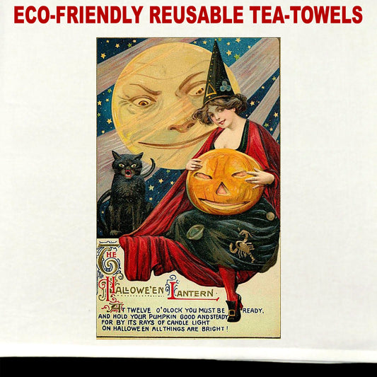 Halloween Vintage Postcard #7 Tea Towel / tea towel / dish towel / hand towel / reusable wipe / kitchen gift / kitchen deco