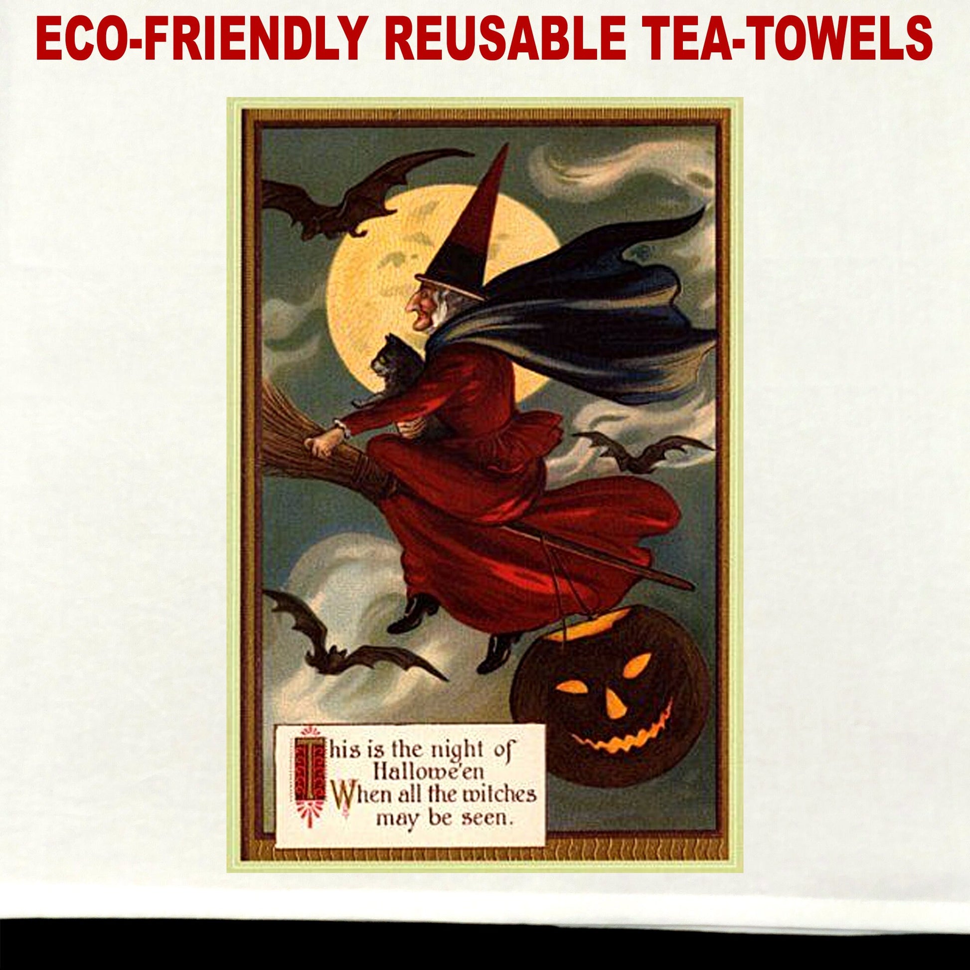 Halloween Vintage Postcard #1 Tea Towel / tea towel / dish towel / hand towel / reusable wipe / kitchen gift / kitchen deco