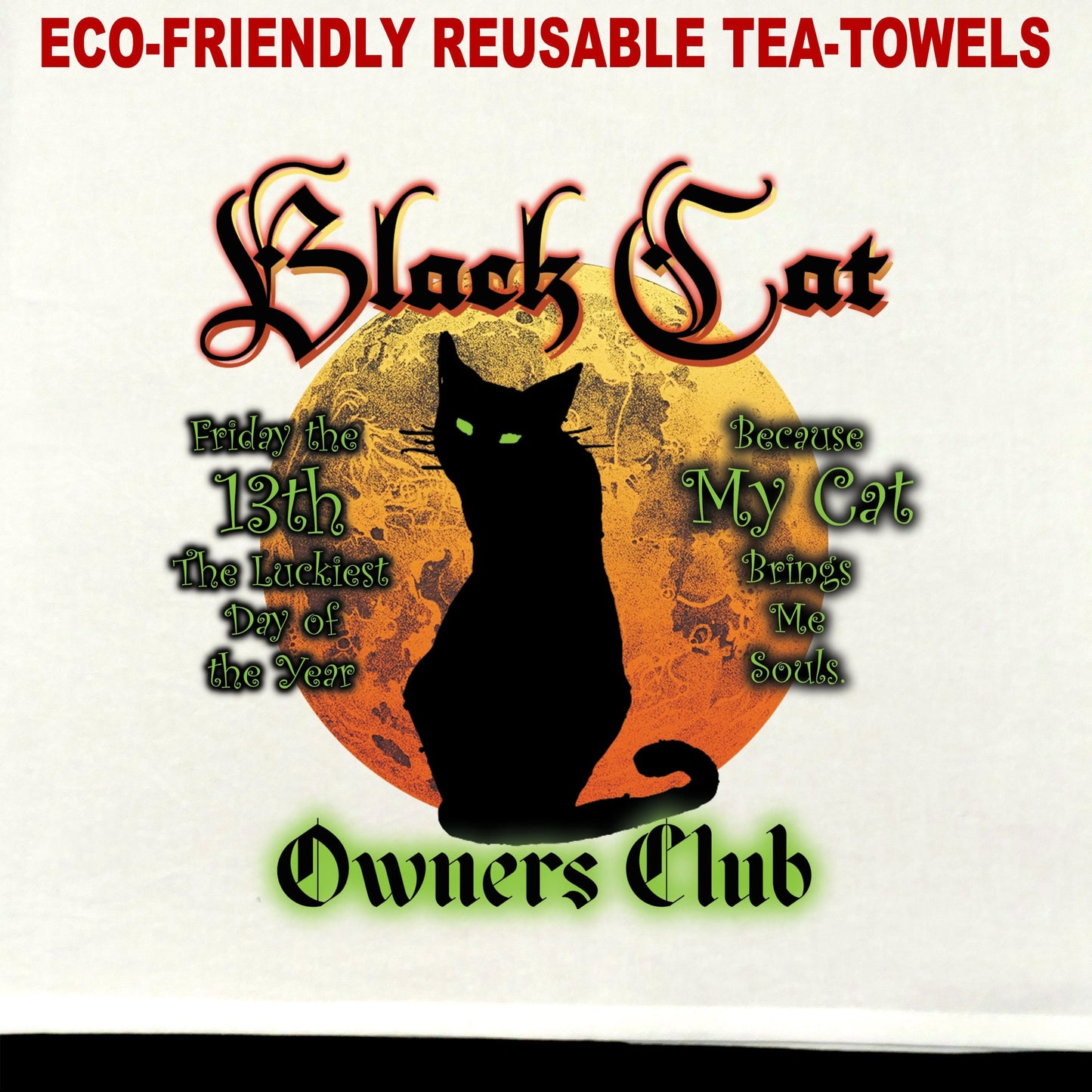 Black Cat Owners Club Tea Towel / tea towel / dish towel / hand towel / reusable wipe / kitchen gift / kitchen deco