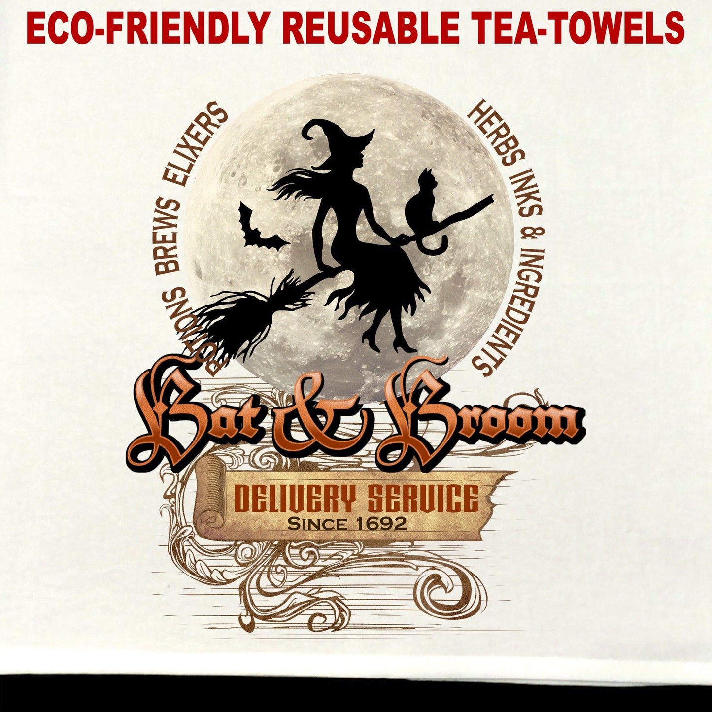 Bat & Broom Delivery Service Tea Towel / tea towel / dish towel / hand towel / reusable wipe / kitchen gift / kitchen deco
