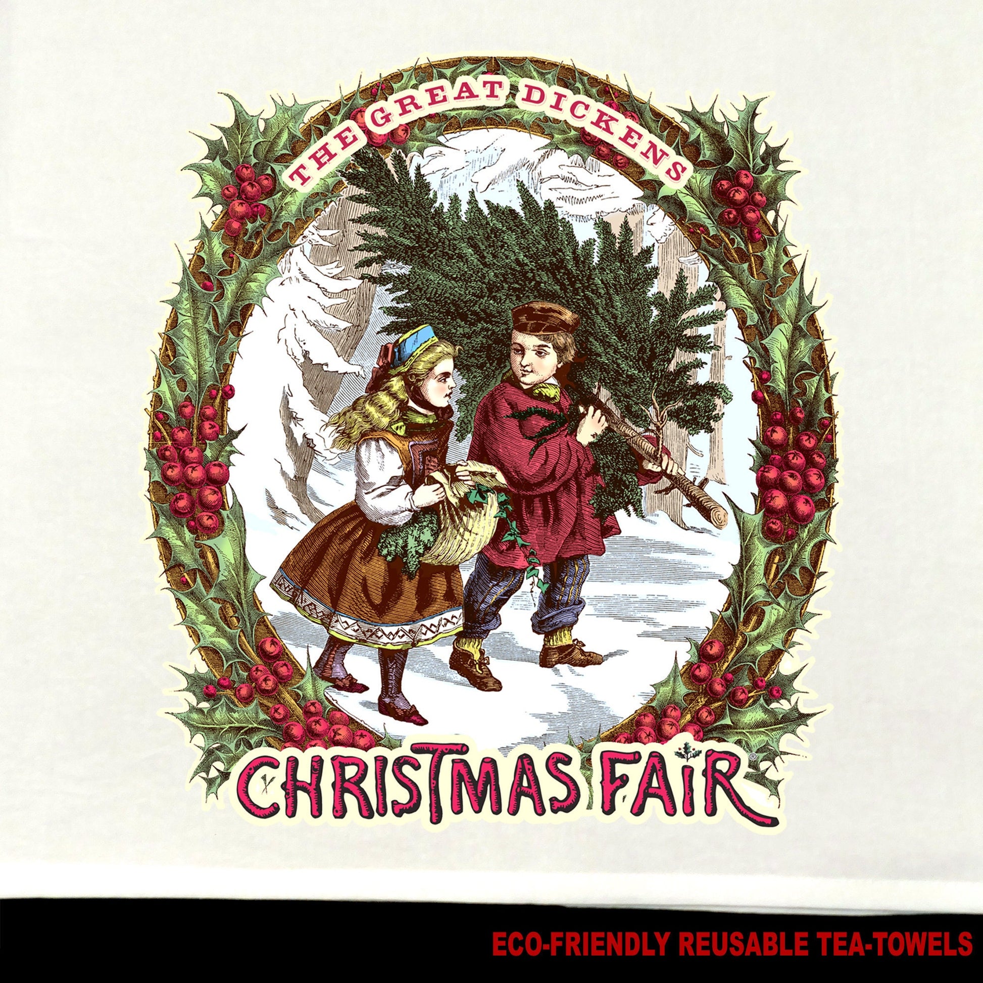 Vintage Christmas Tea Towel / Dickens At Home Souvenir Merchandise / Dickens Christmas Fair