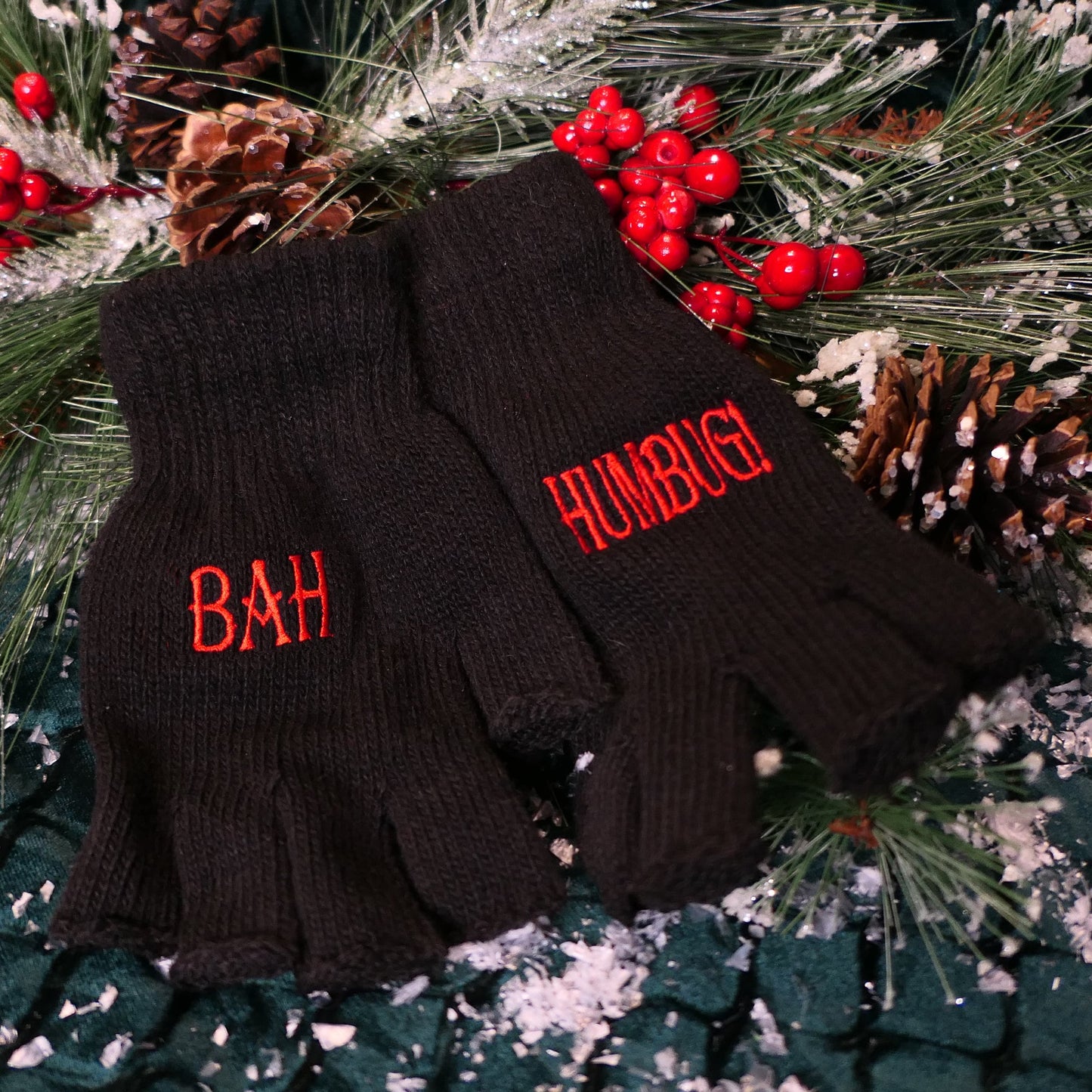 BAH HUMBUG Fingerless Gloves / Dickens At Home Souvenir Merchandise / Dickens Christmas Fair